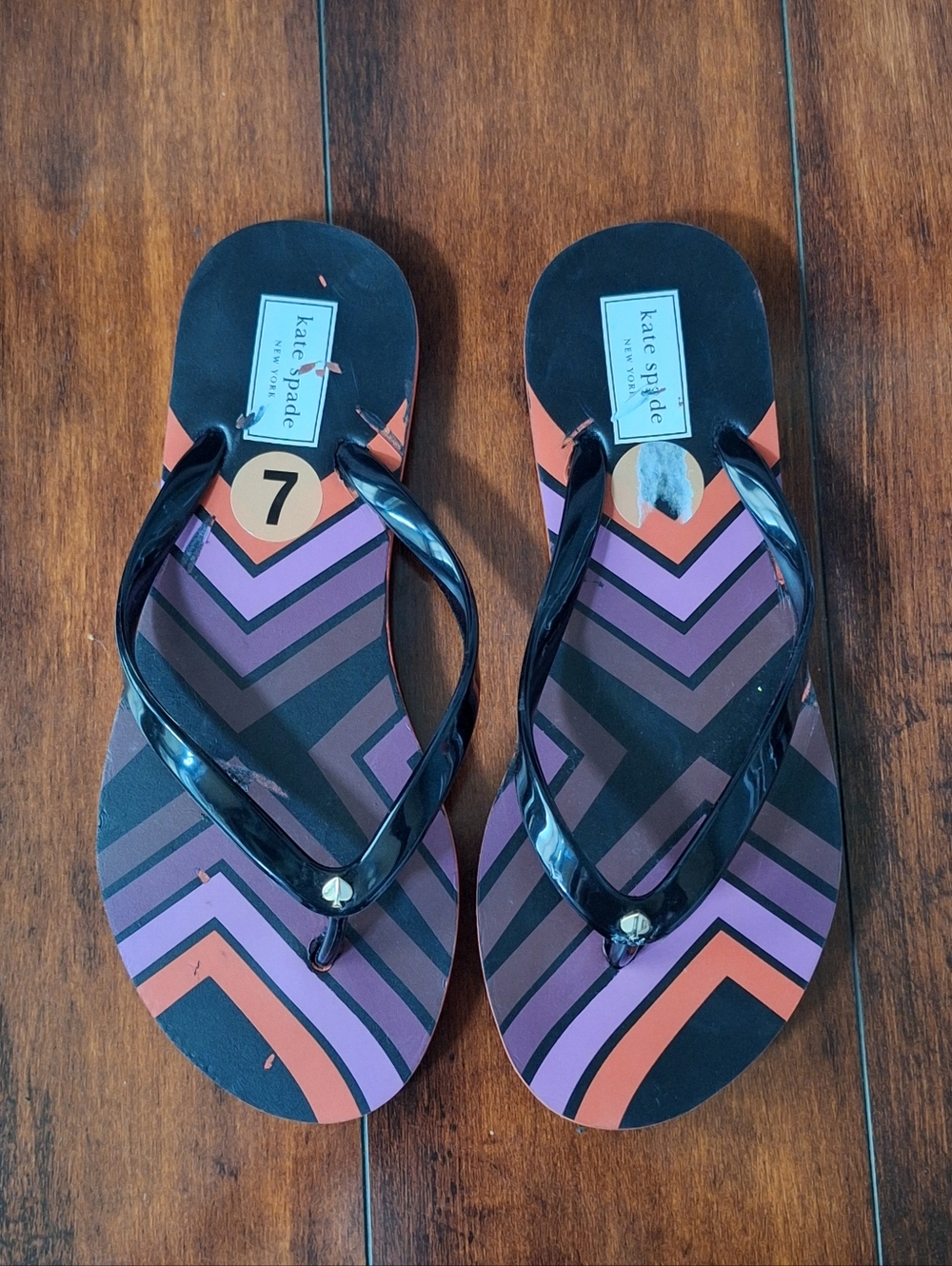Kate Spade Chevron Pattern Flip Flops in Purple & Orange Size 7